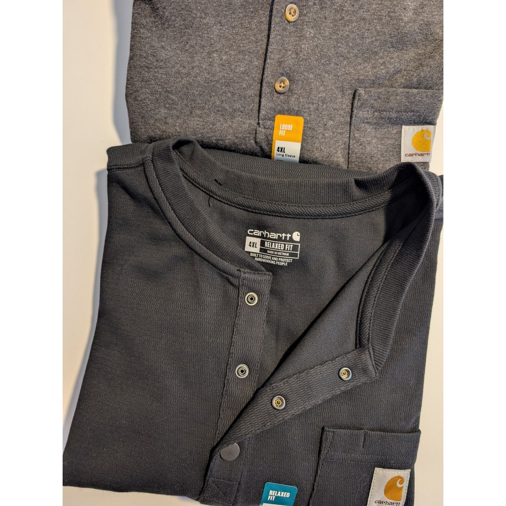 NWT Lot Bundle Carhartt Mens 4XL Henley Long Sleeve Relaxed & Loose VERY NICE